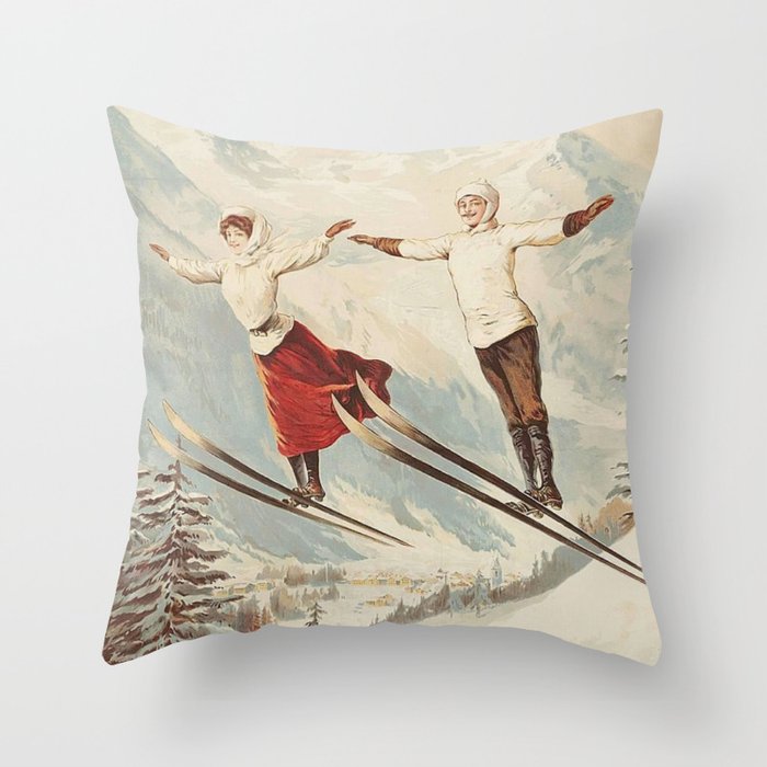 Chamonix Mont Blanc Vintage Ski Poster Throw Pillow Gallery Image 6