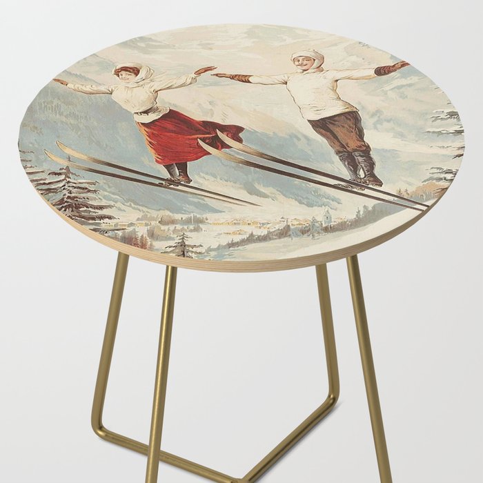Chamonix Mont Blanc Vintage Ski Poster Side Table Gallery Image 2