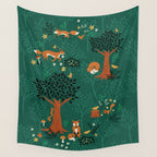 Foxes Playing in the Emerald Forest Wall Tapestry Gallery Image 4