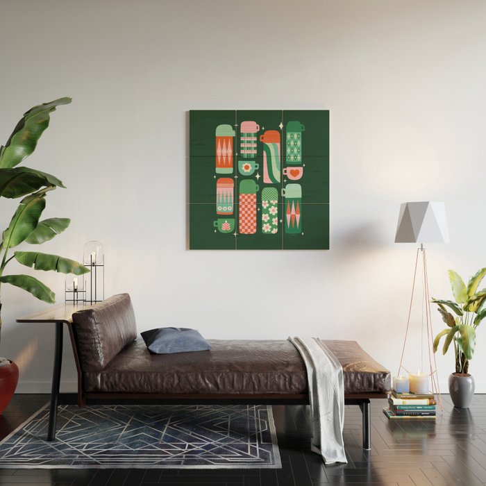 Retro Christmas Coffee Thermoses - Green Wood Wall Art Gallery Image 2