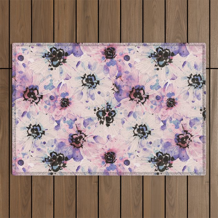 Abstract flowered paint modern Outdoor Rug