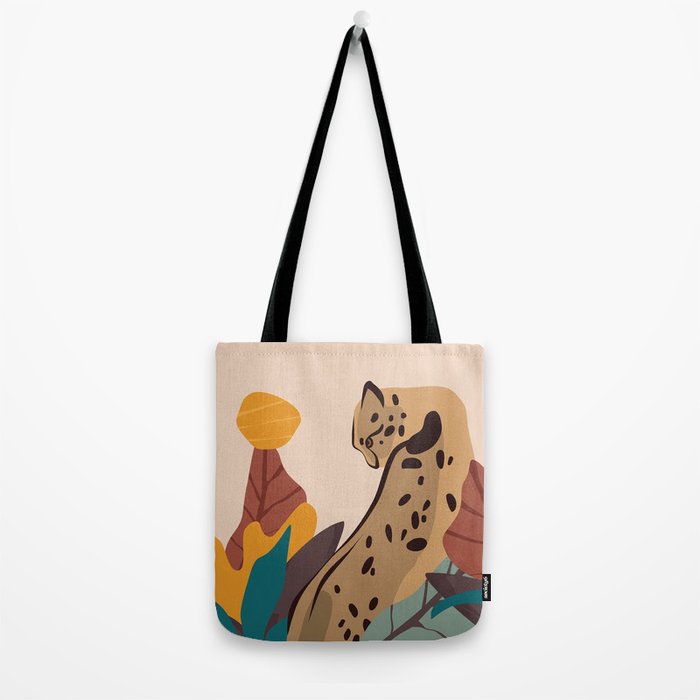 Jungle Leopard with Tropical Leaves in Earthy Colors Tote Bag Gallery Image 2