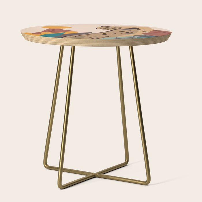 Jungle Leopard with Tropical Leaves in Earthy Colors Side Table Gallery Image 1