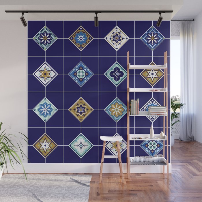Talavera Mexican Tile - Navy & Bronze Palette Wall Mural Gallery Image 1