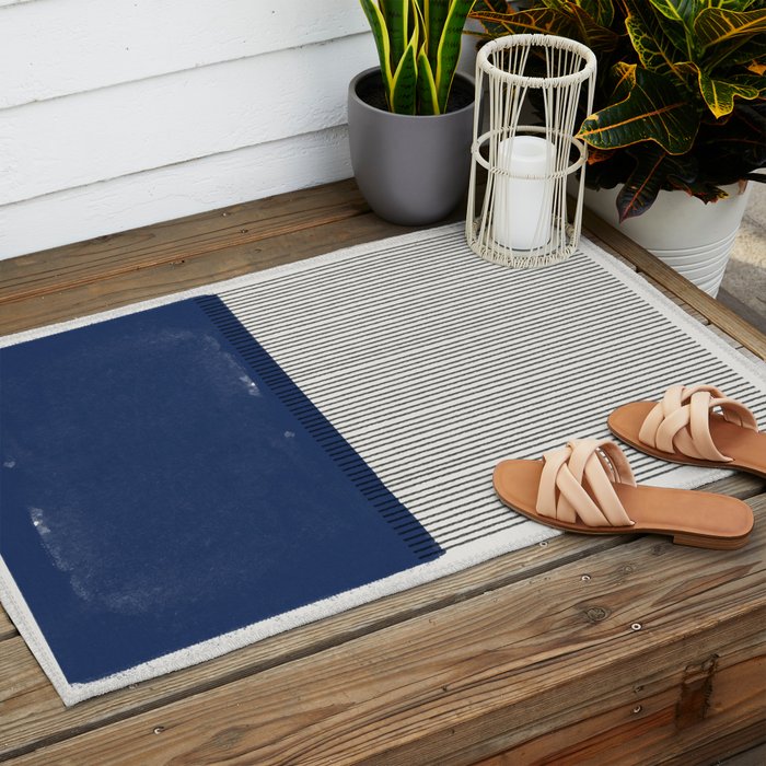 Navy Blue Mid Century  Outdoor Rug Gallery Image 2