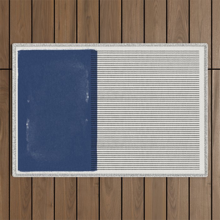 Navy Blue Mid Century  Outdoor Rug Gallery Image 1