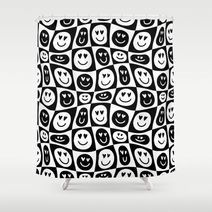 Black and white checkered love face pattern Shower Curtain Gallery Image 1