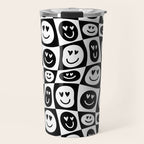Black and white checkered love face pattern Travel Mug Gallery Image 1