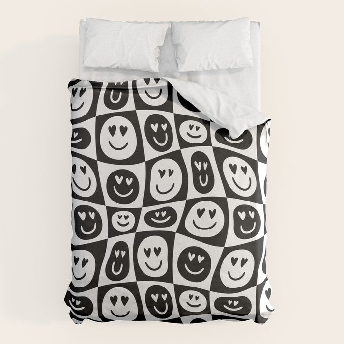 Black and white checkered love face pattern Duvet Cover Gallery Image 6