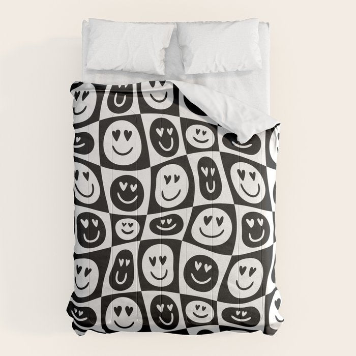 Black and white checkered love face pattern Comforter Gallery Image 1