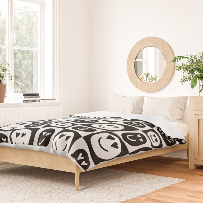 Black and white checkered love face pattern Duvet Cover Gallery Image 2