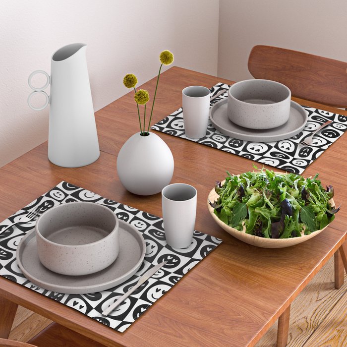 Black and white checkered love face pattern Placemat Gallery Image 2