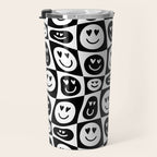 Black and white checkered love face pattern Travel Mug Gallery Image 3