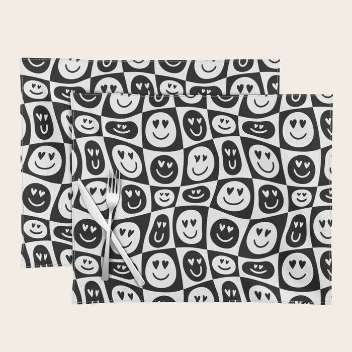 Black and white checkered love face pattern Placemat Gallery Image 1