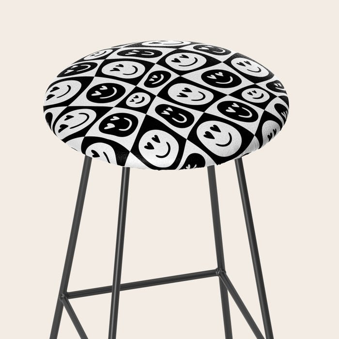 Black and white checkered love face pattern Stool Gallery Image 2