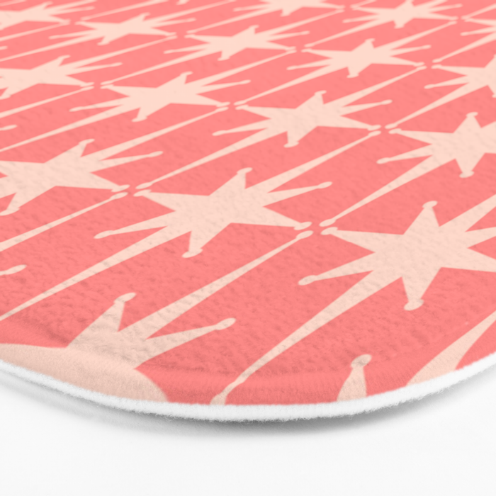 Midcentury Modern Atomic Starburst Pattern in Pretty Pink and Light Blush Bath Mat Gallery Image 3