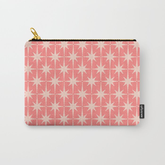 Midcentury Modern Atomic Starburst Pattern in Pretty Pink and Light Blush Carry All Pouch Gallery Image 1