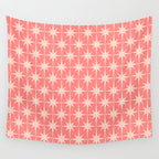 Midcentury Modern Atomic Starburst Pattern in Pretty Pink and Light Blush Wall Tapestry Gallery Image 4