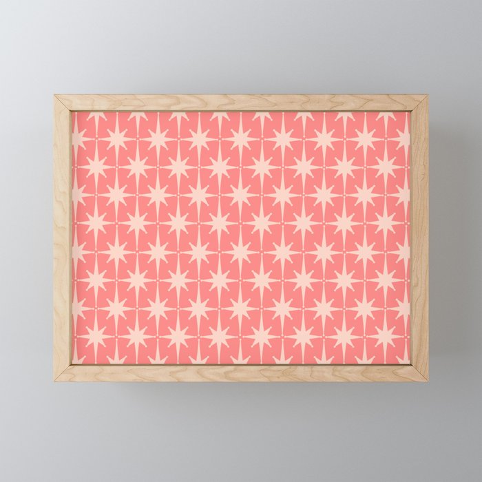 Midcentury Modern Atomic Starburst Pattern in Pretty Pink and Light Blush Mini Art Print Gallery Image 1