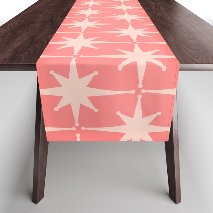 Midcentury Modern Atomic Starburst Pattern in Pretty Pink and Light Blush Table Runner Gallery Image 1