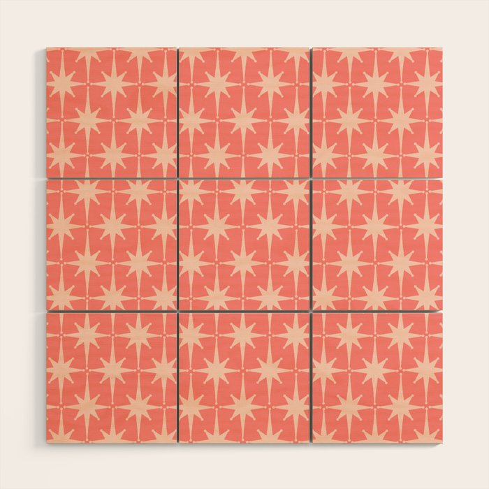 Midcentury Modern Atomic Starburst Pattern in Pretty Pink and Light Blush Wood Wall Art Gallery Image 1