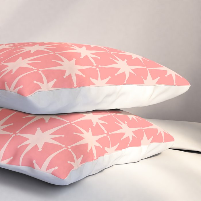 Midcentury Modern Atomic Starburst Pattern in Pretty Pink and Light Blush Pillow Sham Gallery Image 3