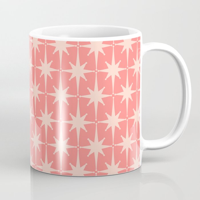 Midcentury Modern Atomic Starburst Pattern in Pretty Pink and Light Blush Coffee Mug Gallery Image 1