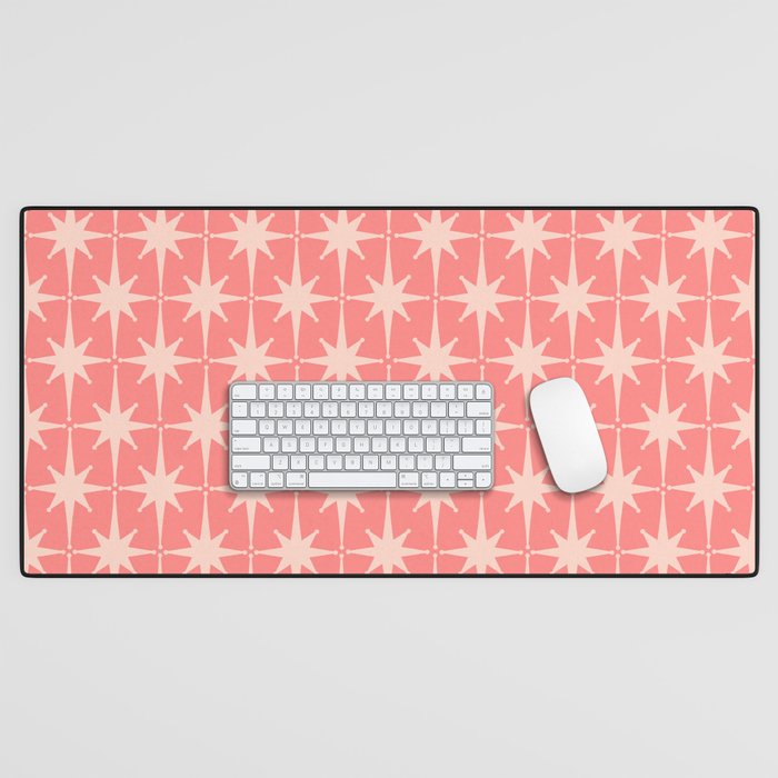 Midcentury Modern Atomic Starburst Pattern in Pretty Pink and Light Blush Desk Mat Gallery Image 1