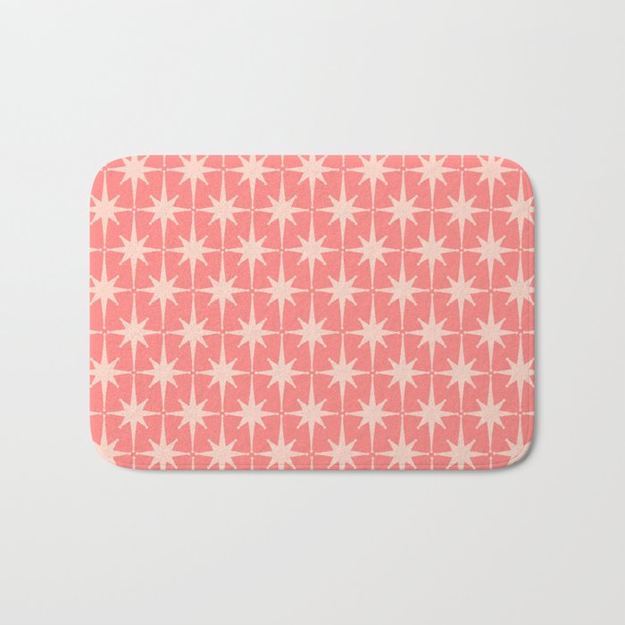 Midcentury Modern Atomic Starburst Pattern in Pretty Pink and Light Blush Bath Mat Gallery Image 1