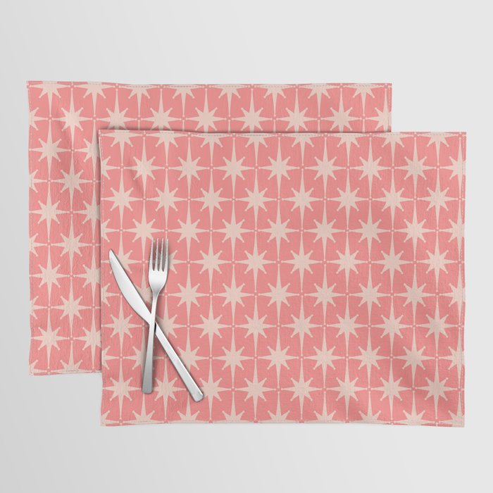 Midcentury Modern Atomic Starburst Pattern in Pretty Pink and Light Blush Placemat Gallery Image 1