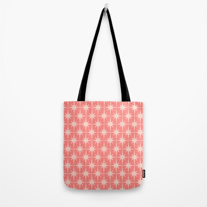 Midcentury Modern Atomic Starburst Pattern in Pretty Pink and Light Blush Tote Bag Gallery Image 2