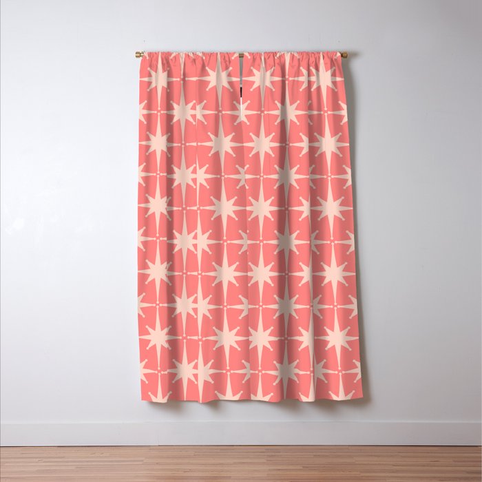 Midcentury Modern Atomic Starburst Pattern in Pretty Pink and Light Blush Window Curtain Gallery Image 3
