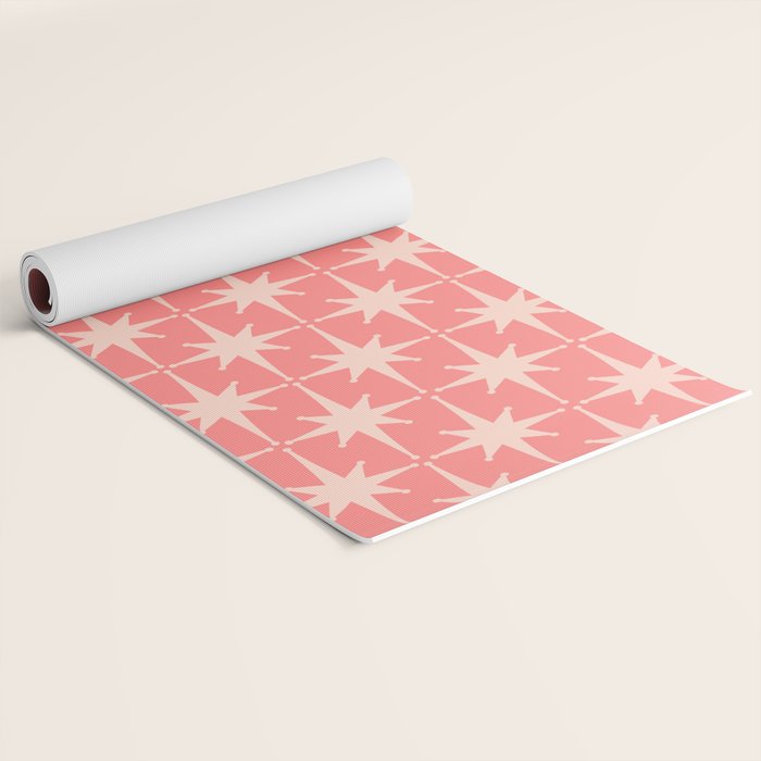 Midcentury Modern Atomic Starburst Pattern in Pretty Pink and Light Blush Yoga Mat Gallery Image 2