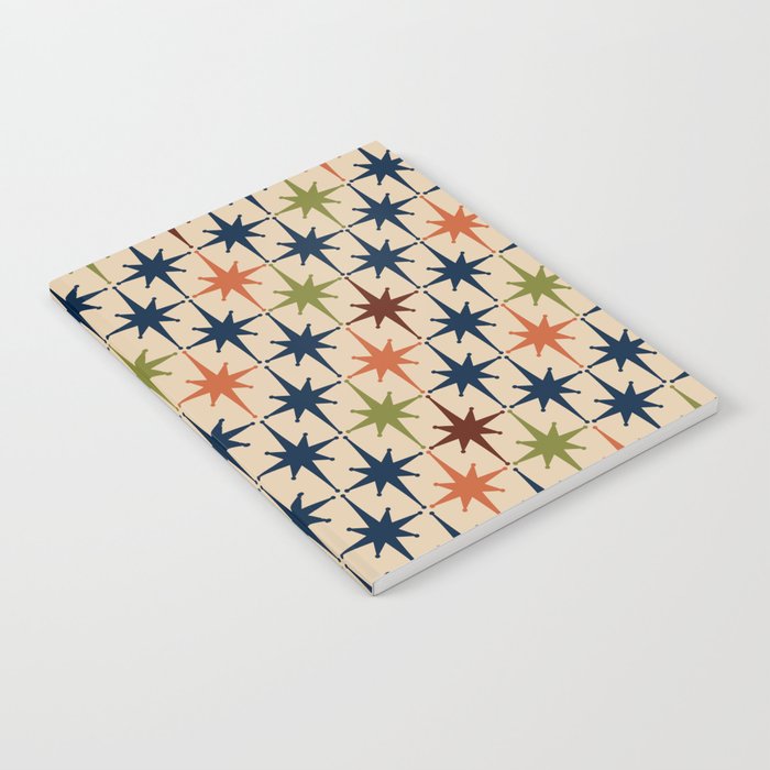 Atomic Age Retro Midcentury Geometric Starburst Pattern Mid Mod Lime Navy Maroon Orange Beige Notebook Gallery Image 2