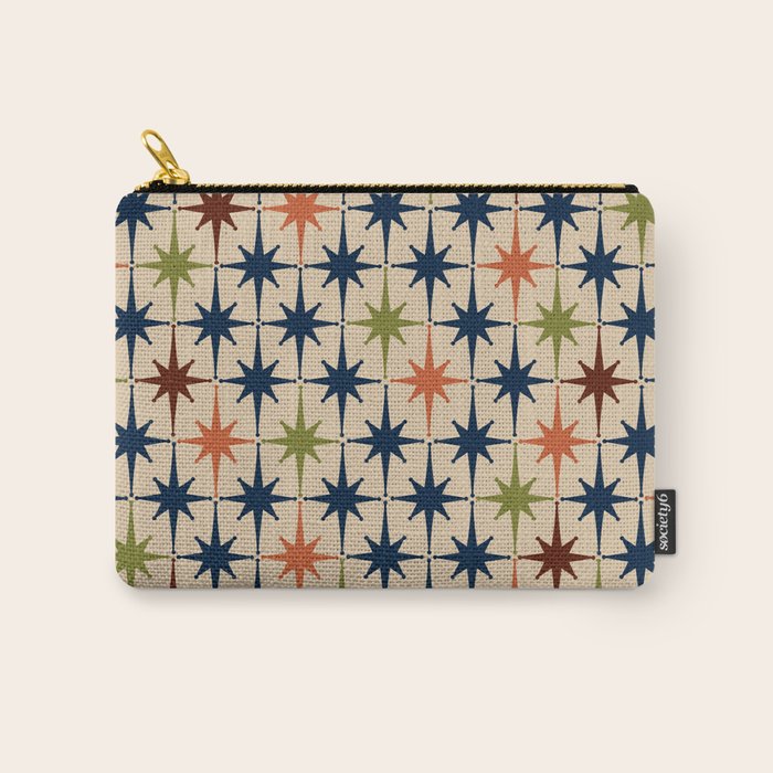 Atomic Age Retro Midcentury Geometric Starburst Pattern Mid Mod Lime Navy Maroon Orange Beige Carry All Pouch Gallery Image 1