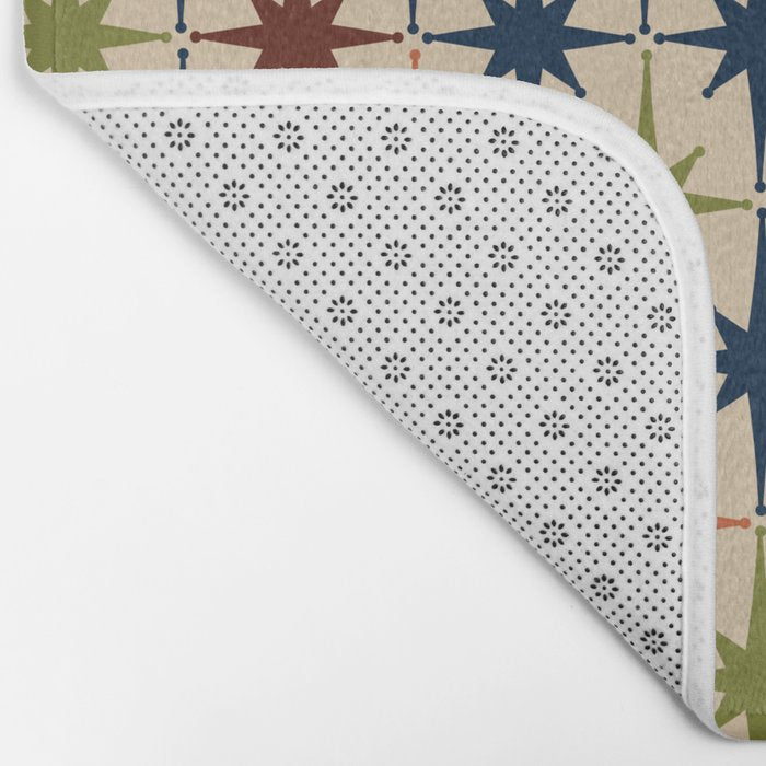 Atomic Age Retro Midcentury Geometric Starburst Pattern Mid Mod Lime Navy Maroon Orange Beige Bath Mat Gallery Image 2