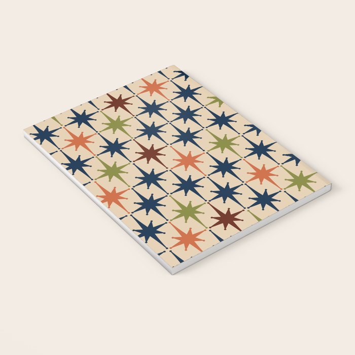 Atomic Age Retro Midcentury Geometric Starburst Pattern Mid Mod Lime Navy Maroon Orange Beige Notebook Gallery Image 3