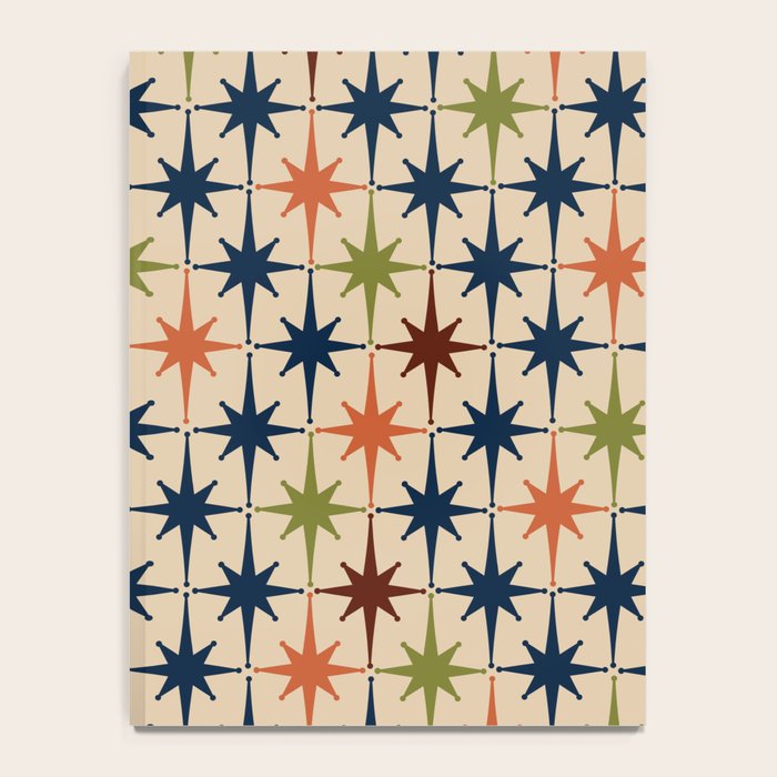 Atomic Age Retro Midcentury Geometric Starburst Pattern Mid Mod Lime Navy Maroon Orange Beige Notebook Gallery Image 4