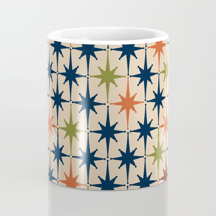 Atomic Age Retro Midcentury Geometric Starburst Pattern Mid Mod Lime Navy Maroon Orange Beige Coffee Mug Gallery Image 4
