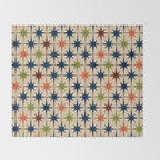 Atomic Age Retro Midcentury Geometric Starburst Pattern Mid Mod Lime Navy Maroon Orange Beige Throw Blanket Gallery Image 2
