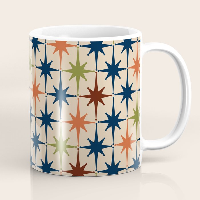 Atomic Age Retro Midcentury Geometric Starburst Pattern Mid Mod Lime Navy Maroon Orange Beige Coffee Mug Gallery Image 1