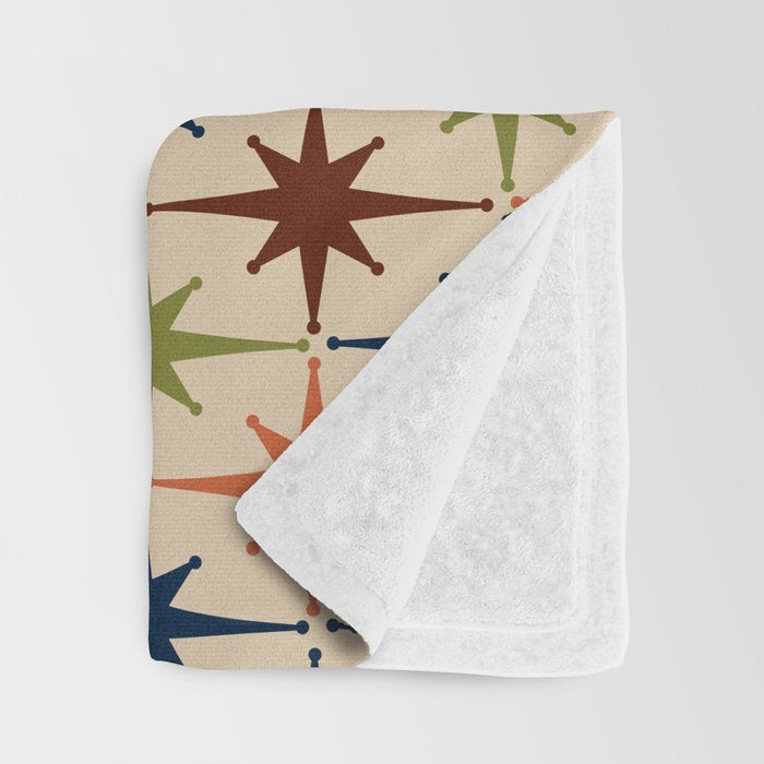 Atomic Age Retro Midcentury Geometric Starburst Pattern Mid Mod Lime Navy Maroon Orange Beige Throw Blanket Gallery Image 3