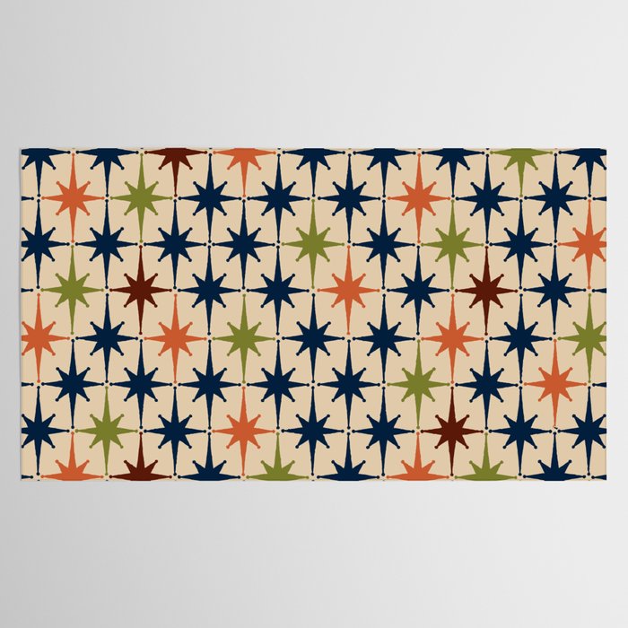 Atomic Age Retro Midcentury Geometric Starburst Pattern Mid Mod Lime Navy Maroon Orange Beige Tablecloth Gallery Image 2