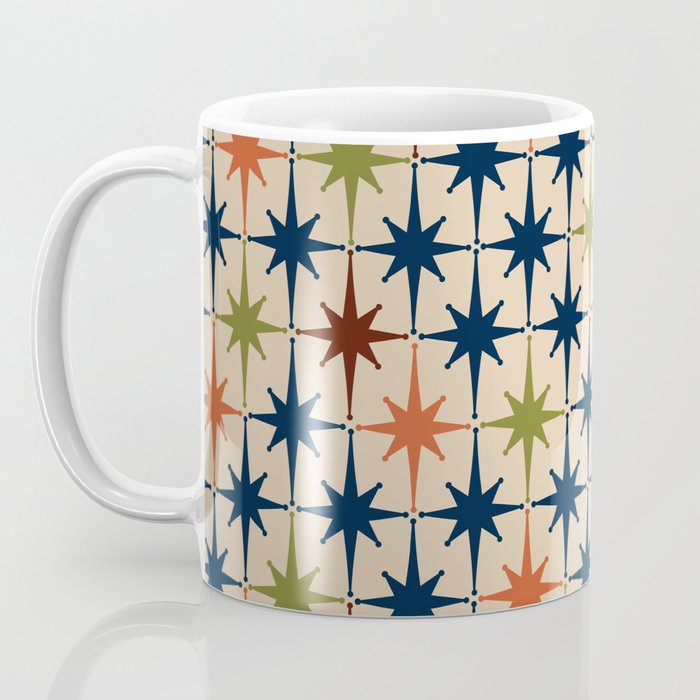 Atomic Age Retro Midcentury Geometric Starburst Pattern Mid Mod Lime Navy Maroon Orange Beige Coffee Mug Gallery Image 3