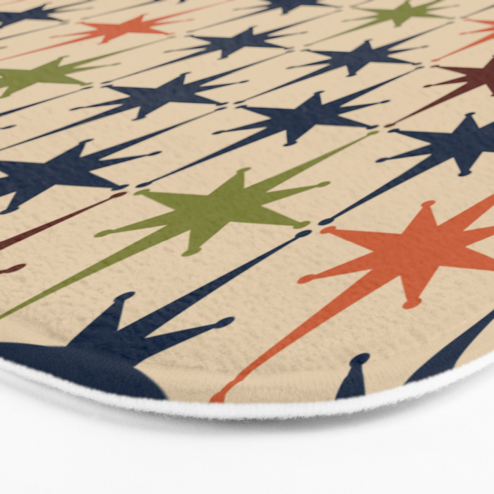 Atomic Age Retro Midcentury Geometric Starburst Pattern Mid Mod Lime Navy Maroon Orange Beige Bath Mat Gallery Image 3