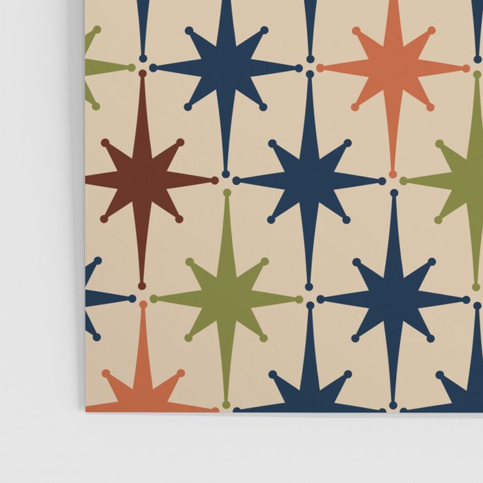 Atomic Age Retro Midcentury Geometric Starburst Pattern Mid Mod Lime Navy Maroon Orange Beige Poster Gallery Image 3
