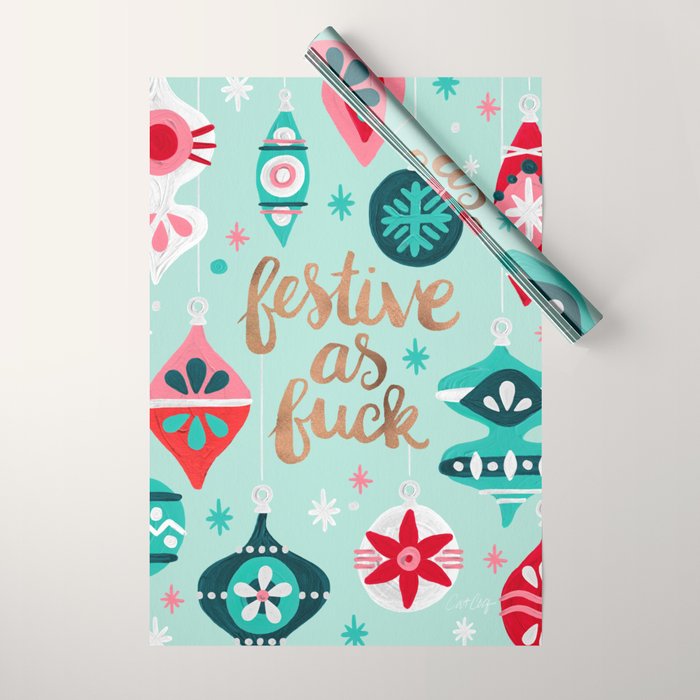 Festive As Fuck - Mint Palette Wrapping Paper Gallery Image 1