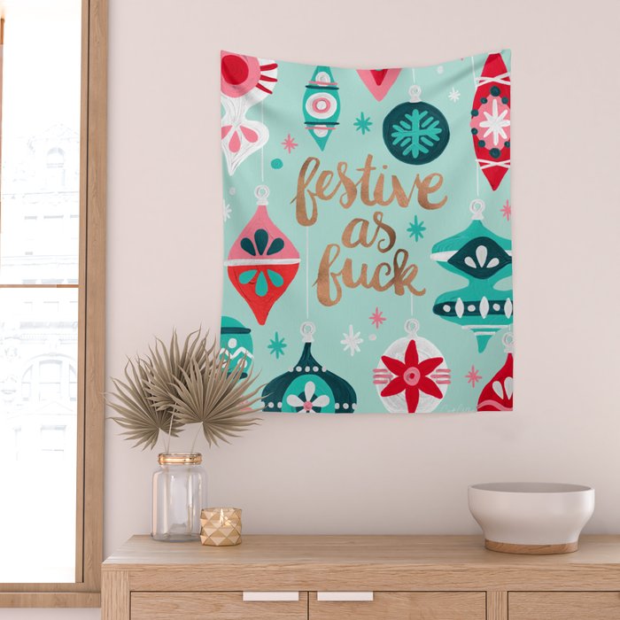 Festive As Fuck - Mint Palette Wall Tapestry Gallery Image 2