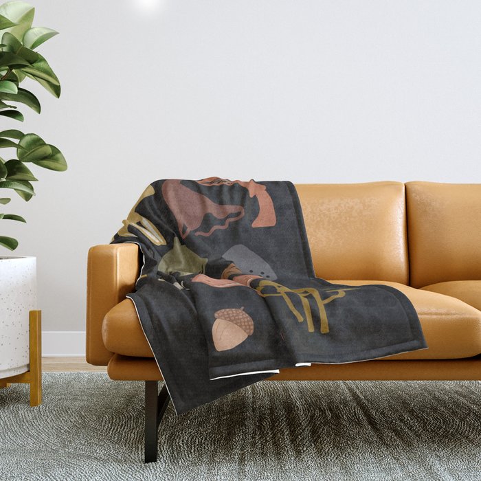 Wild Mushrooms - night Throw Blanket Gallery Image 1