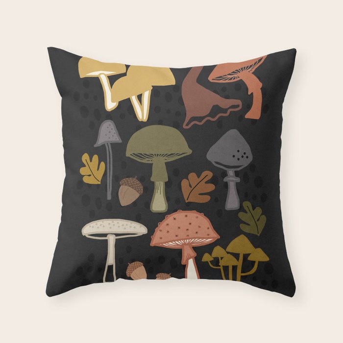 Wild Mushrooms - night Throw Pillow Gallery Image 1